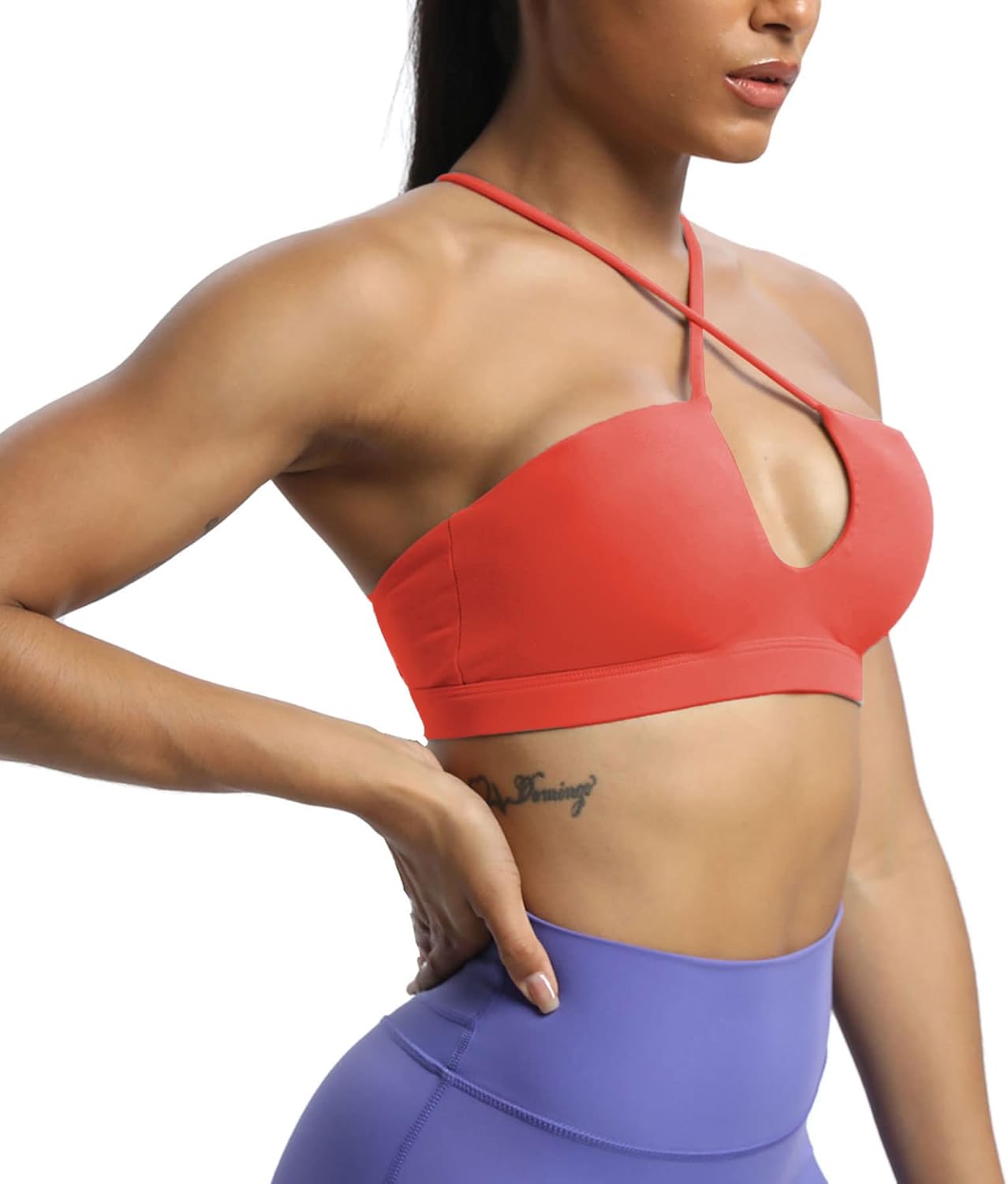 Aoxjox Womens Workout Sports Bras Jamie Deep V Fitness Backless Padded Training Gym Bra Yoga Crop Tank TopSpiced Coral
