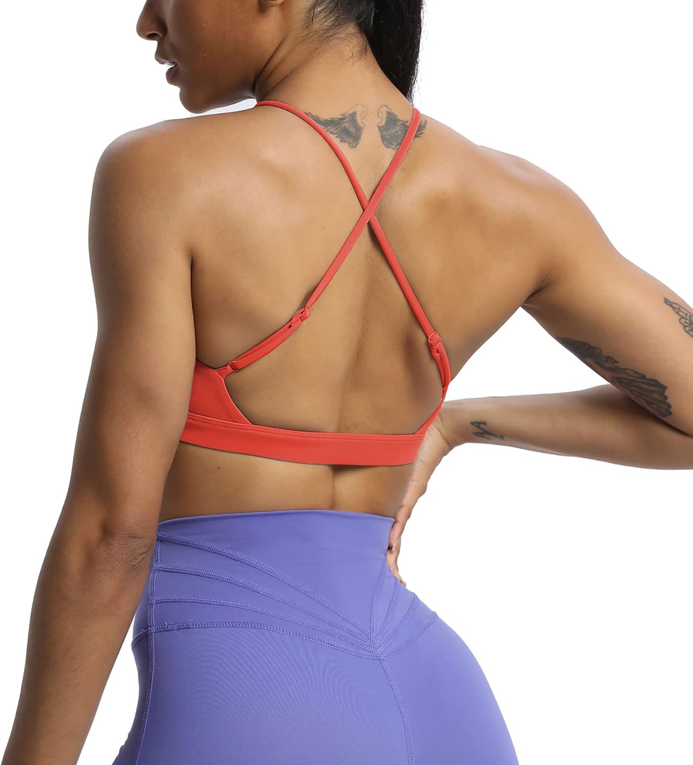 Aoxjox Womens Workout Sports Bras Jamie Deep V Fitness Backless Padded Training Gym Bra Yoga Crop Tank TopSpiced Coral