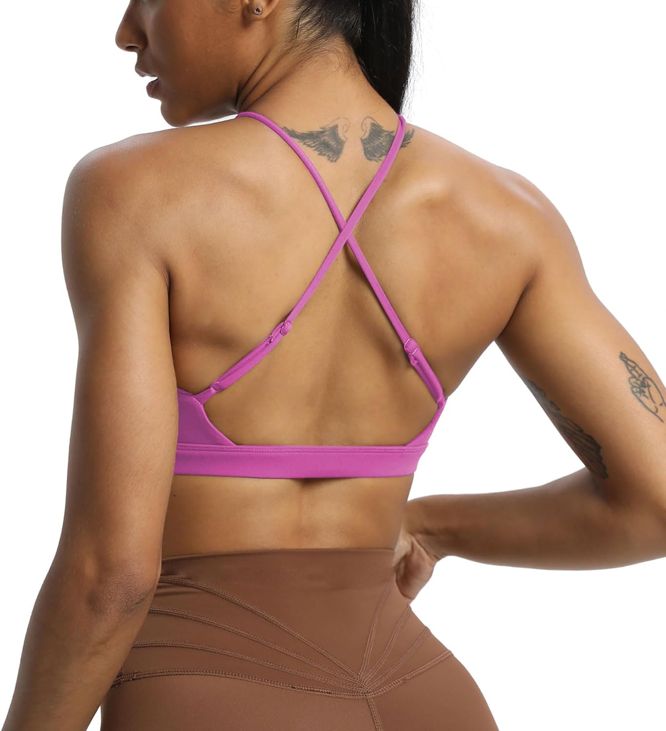 Aoxjox Womens Workout Sports Bras Jamie Deep V Fitness Backless Padded Training Gym Bra Yoga Crop Tank TopSpring Crocus