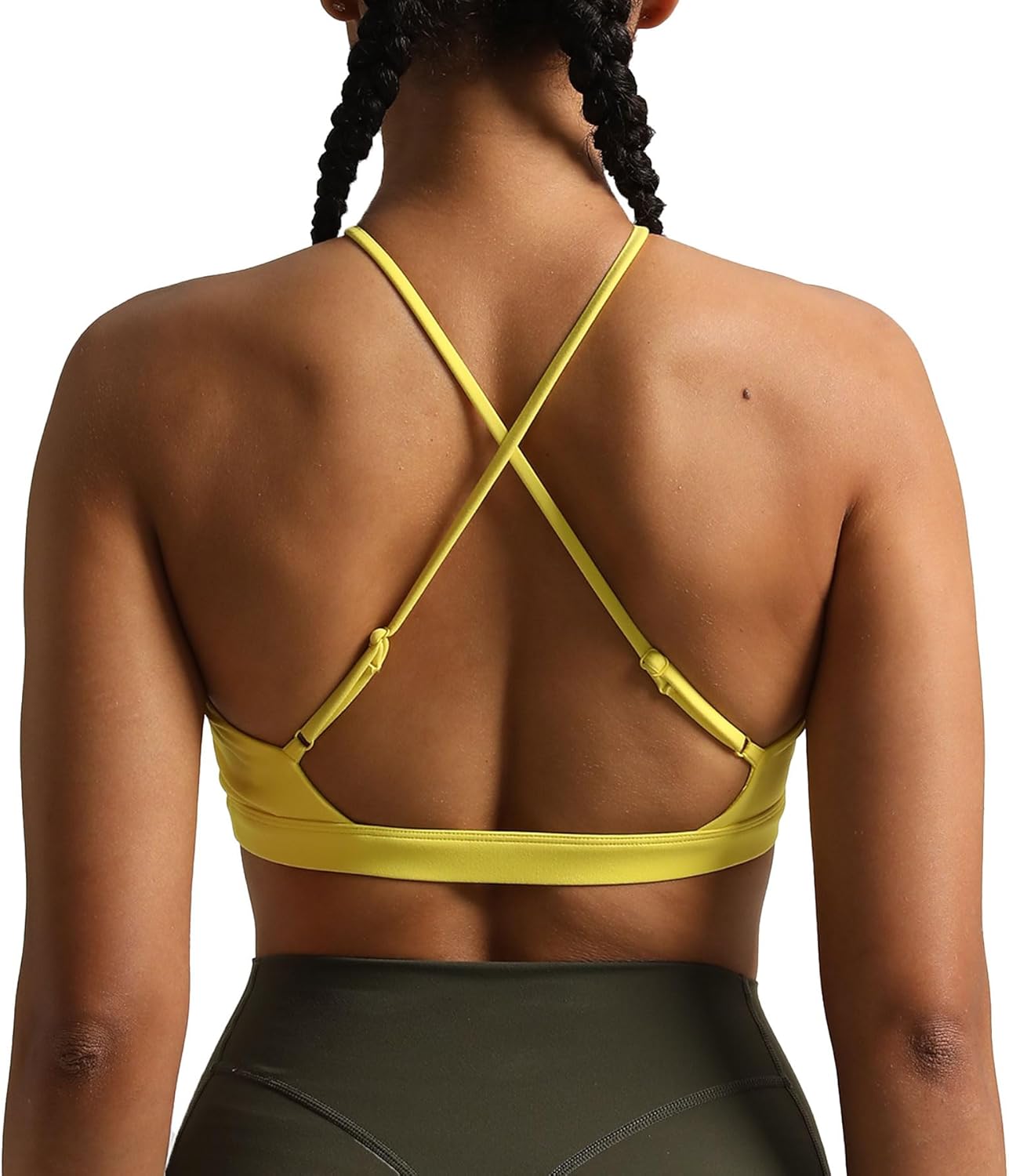 Aoxjox Womens Workout Sports Bras Jamie Deep V Fitness Backless Padded Training Gym Bra Yoga Crop Tank TopVibrant Yellow