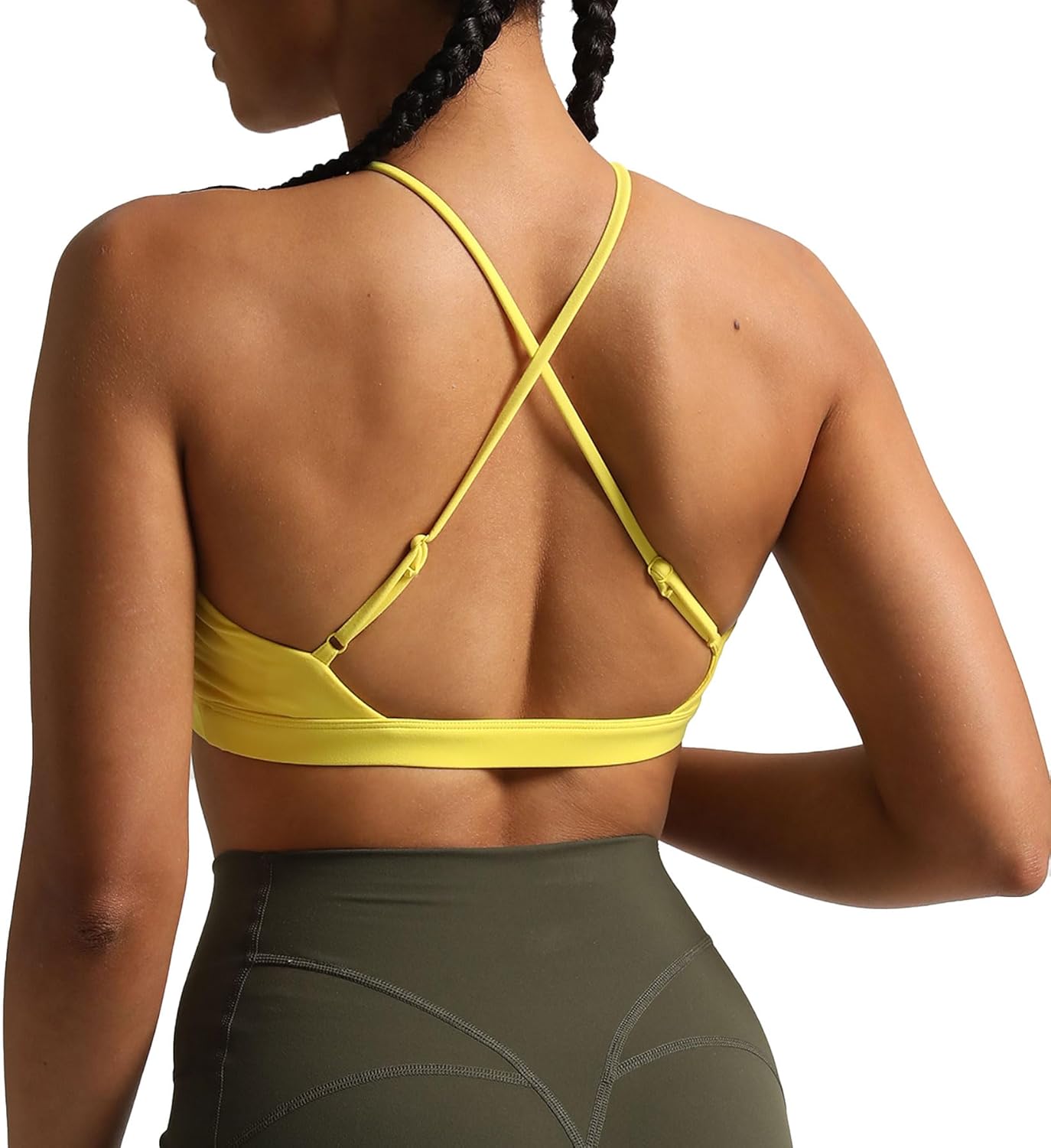Aoxjox Womens Workout Sports Bras Jamie Deep V Fitness Backless Padded Training Gym Bra Yoga Crop Tank TopVibrant Yellow