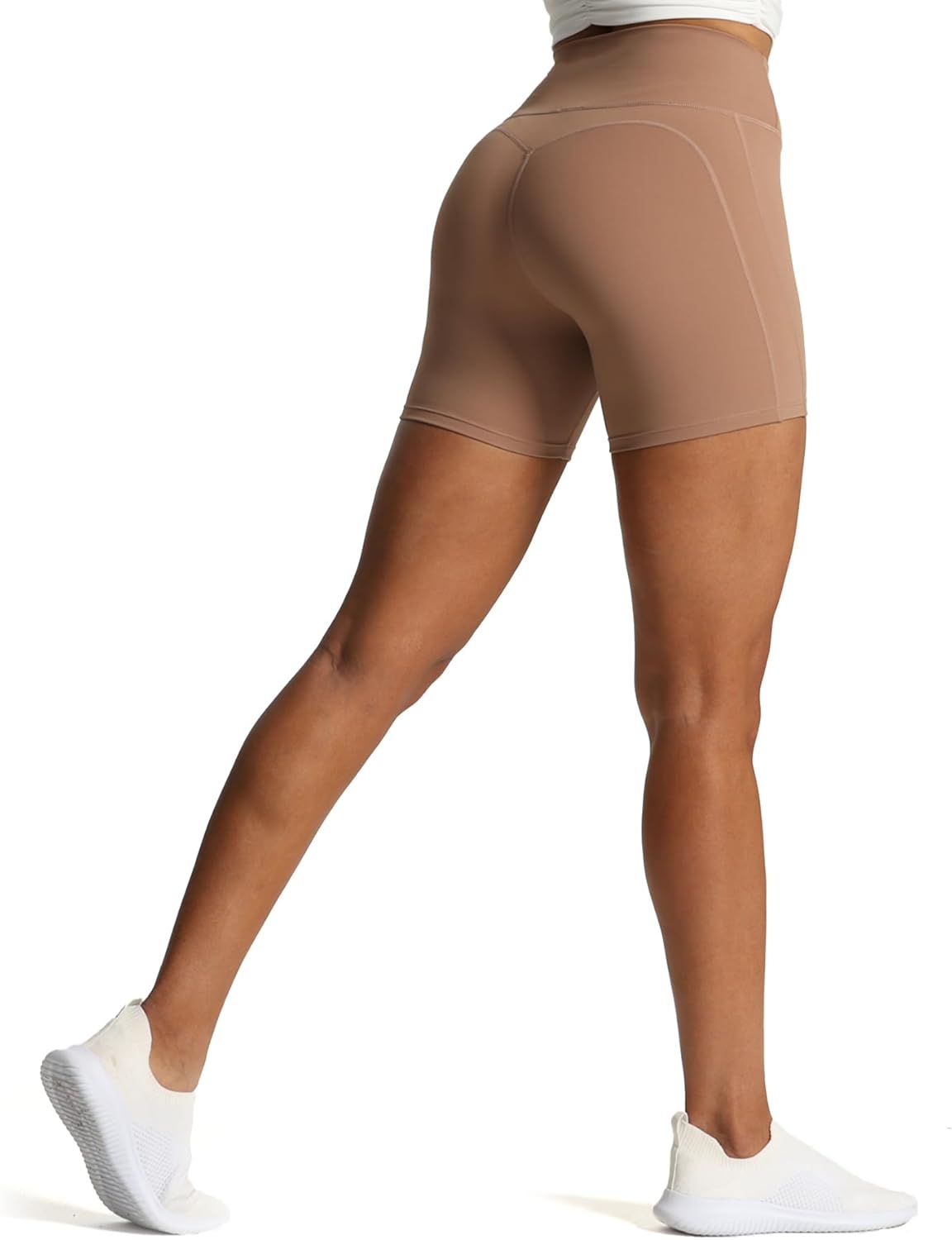 Aoxjox Workout Biker Shorts for Women Tummy Control High Waisted Exercise Geo Gym Yoga Shorts 6quotBrownie