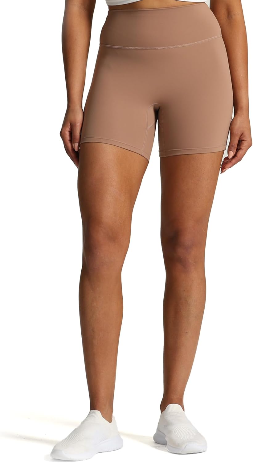 Aoxjox Workout Biker Shorts for Women Tummy Control High Waisted Exercise Geo Gym Yoga Shorts 6quotBrownie