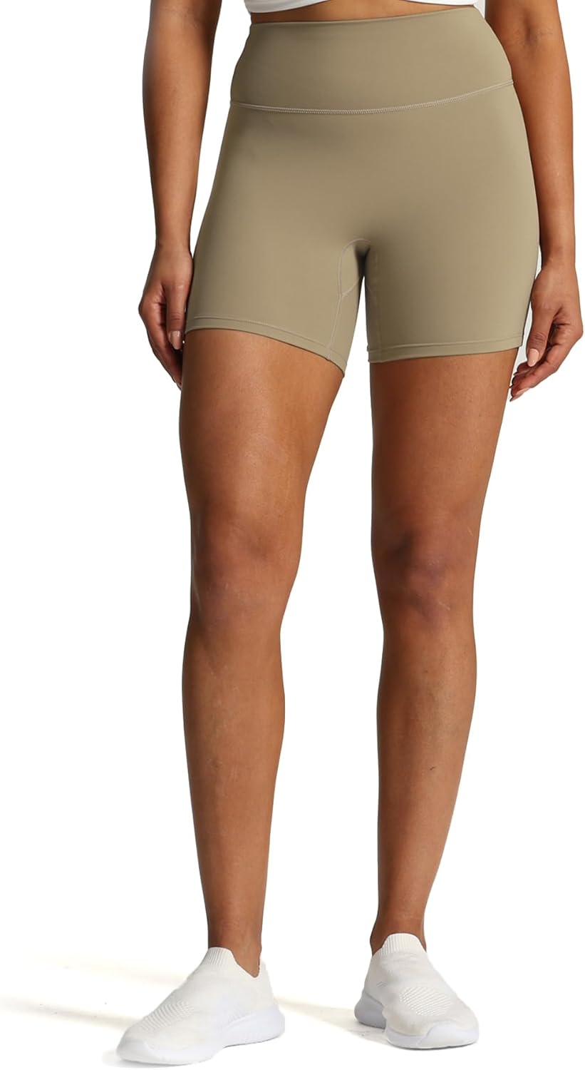 Aoxjox Workout Biker Shorts for Women Tummy Control High Waisted Exercise Geo Gym Yoga Shorts 6quotTaupe