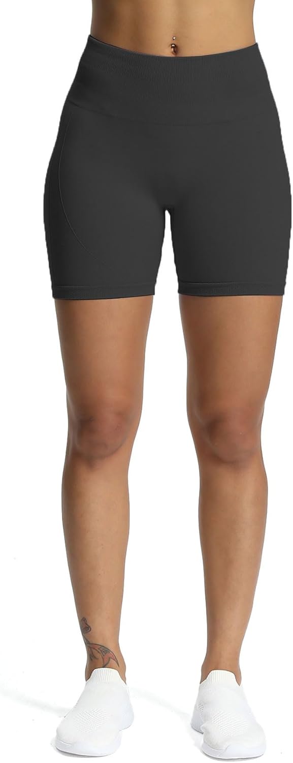 Aoxjox Workout Seamless Biker Shorts for Women High Waisted Exercise Athletic Gym Fitness Yoga Contour Sculpt Shorts 6quotBlack