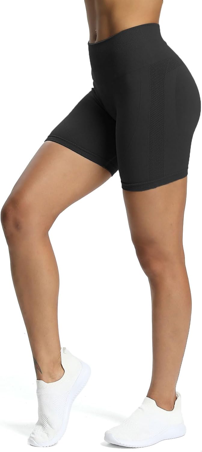 Aoxjox Workout Seamless Biker Shorts for Women High Waisted Exercise Athletic Gym Fitness Yoga Contour Sculpt Shorts 6quotBlack