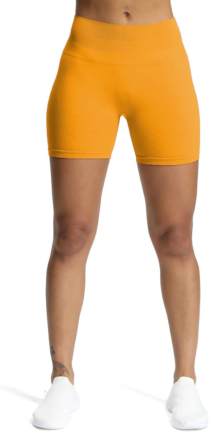 Aoxjox Workout Seamless Biker Shorts for Women High Waisted Exercise Athletic Gym Fitness Yoga Contour Sculpt Shorts 6quotCadmium Yellow