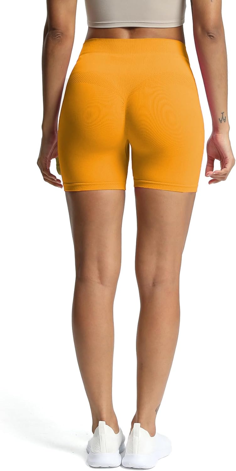 Aoxjox Workout Seamless Biker Shorts for Women High Waisted Exercise Athletic Gym Fitness Yoga Contour Sculpt Shorts 6quotCadmium Yellow