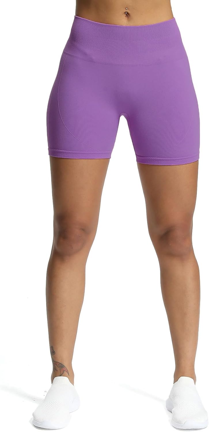 Aoxjox Workout Seamless Biker Shorts for Women High Waisted Exercise Athletic Gym Fitness Yoga Contour Sculpt Shorts 6quotChive Blossom