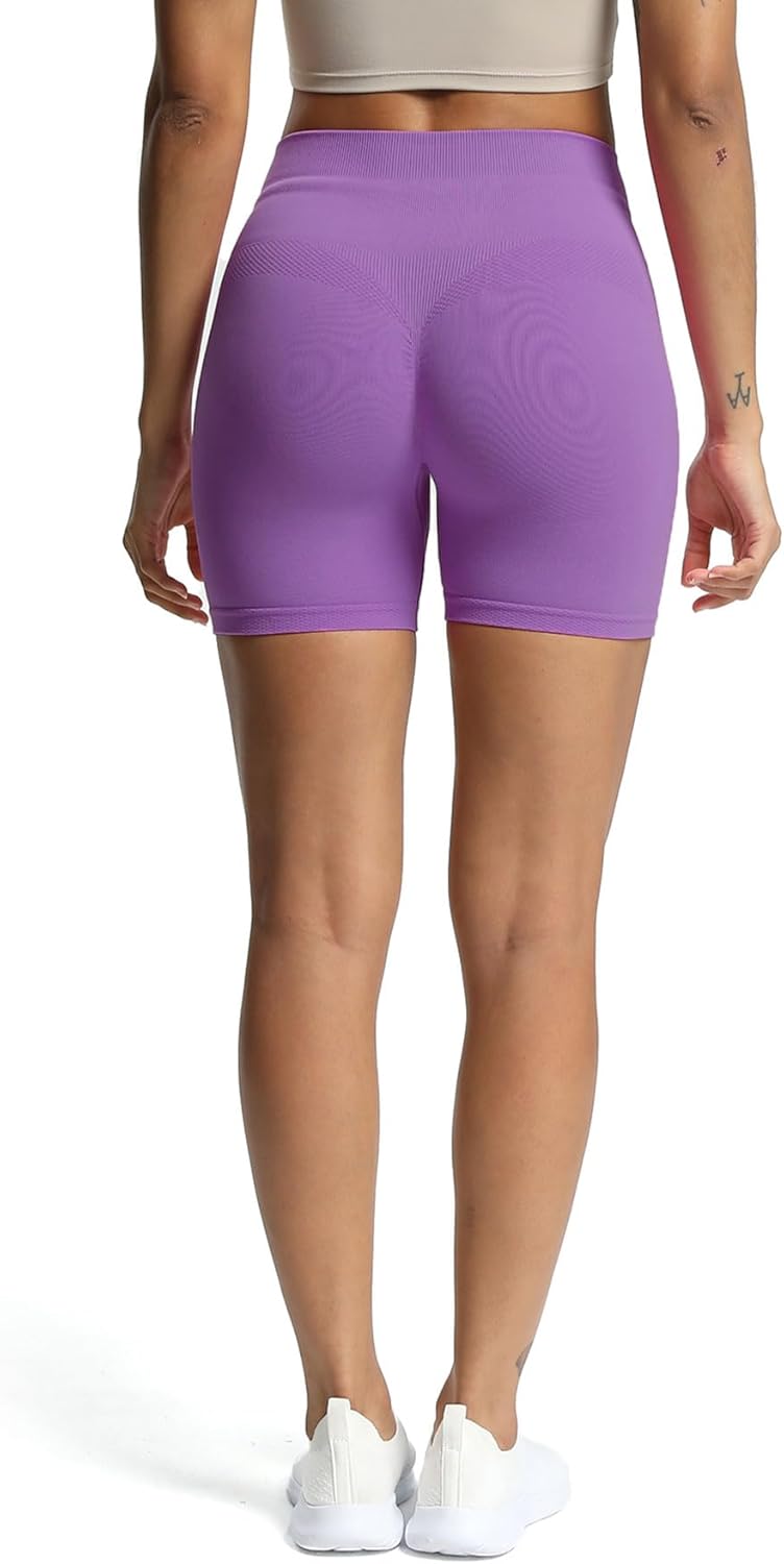 Aoxjox Workout Seamless Biker Shorts for Women High Waisted Exercise Athletic Gym Fitness Yoga Contour Sculpt Shorts 6quotChive Blossom