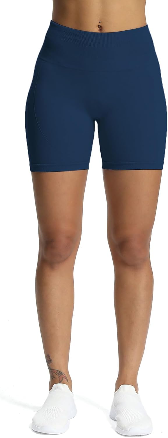 Aoxjox Workout Seamless Biker Shorts for Women High Waisted Exercise Athletic Gym Fitness Yoga Contour Sculpt Shorts 6quotEstate Blue