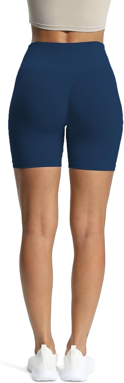 Aoxjox Workout Seamless Biker Shorts for Women High Waisted Exercise Athletic Gym Fitness Yoga Contour Sculpt Shorts 6quotEstate Blue