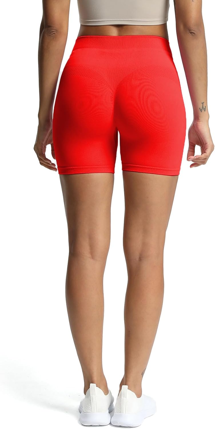 Aoxjox Workout Seamless Biker Shorts for Women High Waisted Exercise Athletic Gym Fitness Yoga Contour Sculpt Shorts 6quotFiery Red