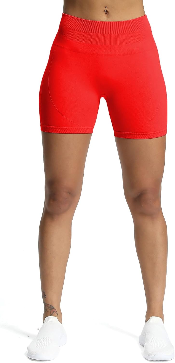 Aoxjox Workout Seamless Biker Shorts for Women High Waisted Exercise Athletic Gym Fitness Yoga Contour Sculpt Shorts 6quotFiery Red
