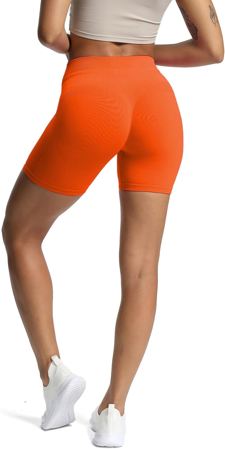 Aoxjox Workout Seamless Biker Shorts for Women High Waisted Exercise Athletic Gym Fitness Yoga Contour Sculpt Shorts 6quotFirecracker