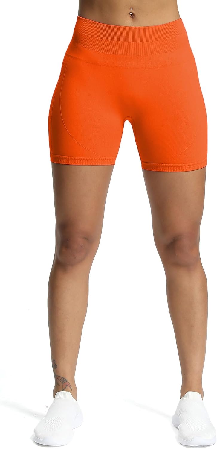 Aoxjox Workout Seamless Biker Shorts for Women High Waisted Exercise Athletic Gym Fitness Yoga Contour Sculpt Shorts 6quotFirecracker