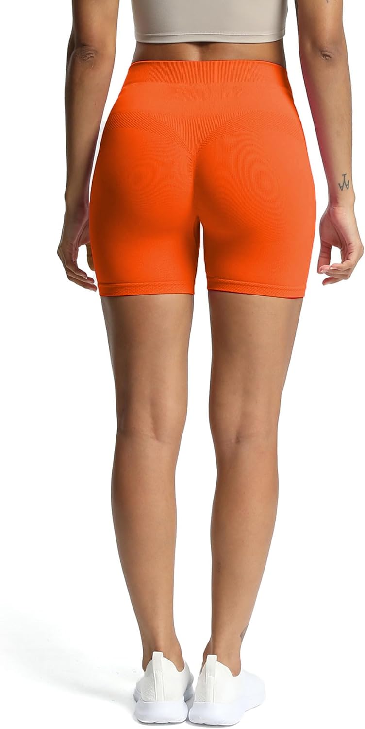 Aoxjox Workout Seamless Biker Shorts for Women High Waisted Exercise Athletic Gym Fitness Yoga Contour Sculpt Shorts 6quotFirecracker