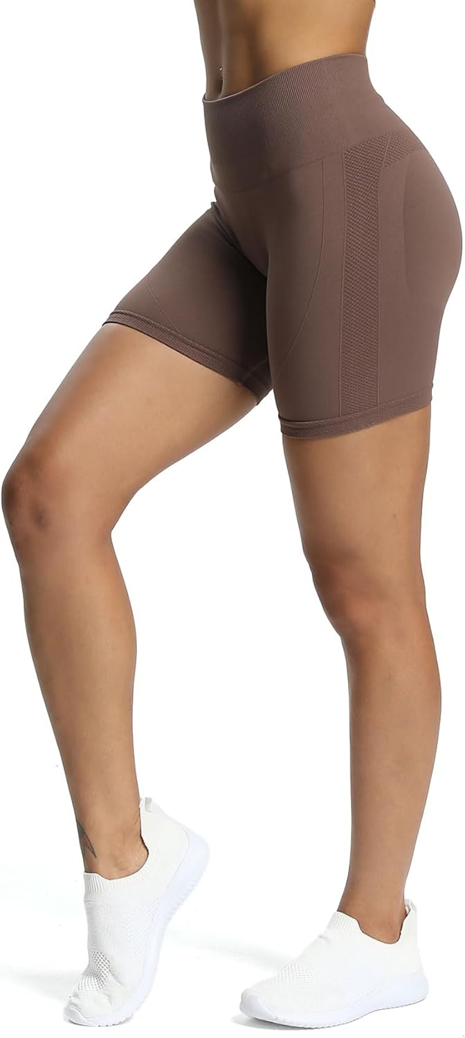 Aoxjox Workout Seamless Biker Shorts for Women High Waisted Exercise Athletic Gym Fitness Yoga Contour Sculpt Shorts 6quotFudge Coffee