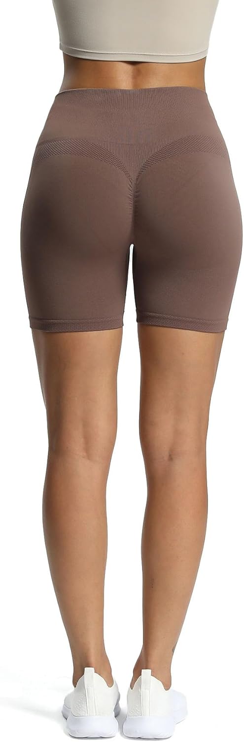 Aoxjox Workout Seamless Biker Shorts for Women High Waisted Exercise Athletic Gym Fitness Yoga Contour Sculpt Shorts 6quotFudge Coffee