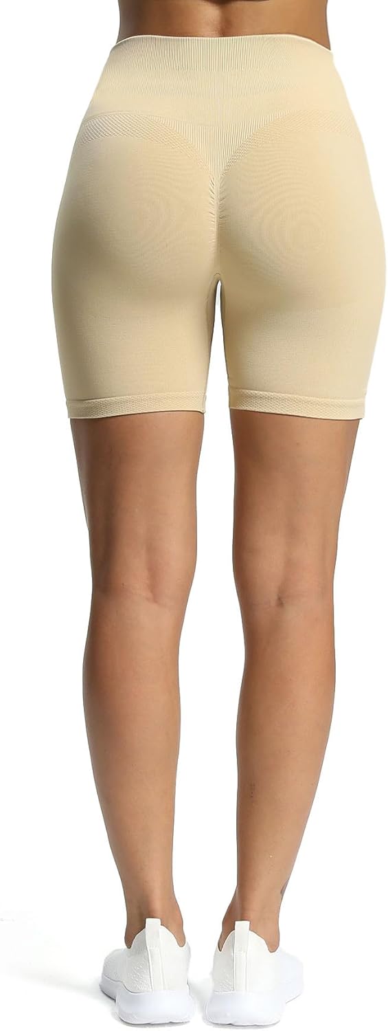 Aoxjox Workout Seamless Biker Shorts for Women High Waisted Exercise Athletic Gym Fitness Yoga Contour Sculpt Shorts 6quotPale Khaki