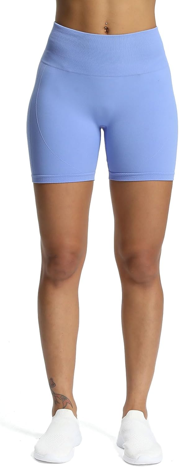 Aoxjox Workout Seamless Biker Shorts for Women High Waisted Exercise Athletic Gym Fitness Yoga Contour Sculpt Shorts 6quotPersian Blue