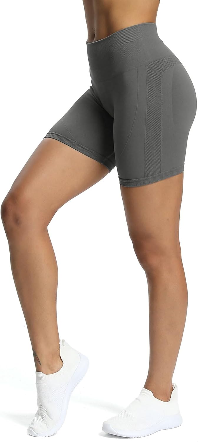 Aoxjox Workout Seamless Biker Shorts for Women High Waisted Exercise Athletic Gym Fitness Yoga Contour Sculpt Shorts 6quotShadow Grey