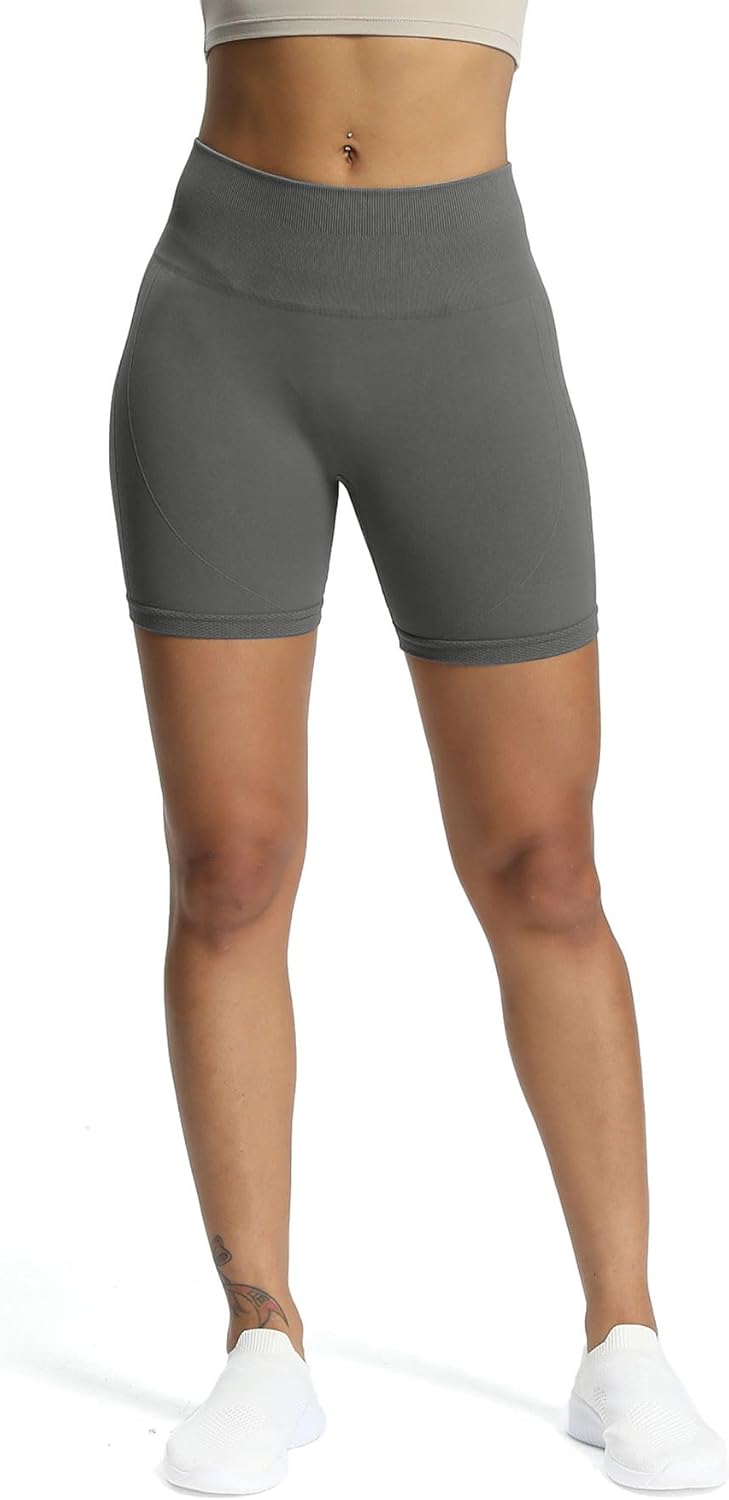 Aoxjox Workout Seamless Biker Shorts for Women High Waisted Exercise Athletic Gym Fitness Yoga Contour Sculpt Shorts 6quotShadow Grey
