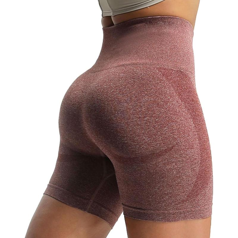 Aoxjox Contour Seamless Shorts for Women High Waist Workout Shorts Gym Biker Shorts Booty Running Yoga Shorts 5quotCherry Mahogany Marl