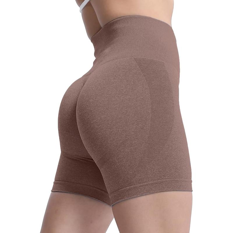 Aoxjox Contour Seamless Shorts for Women High Waist Workout Shorts Gym Biker Shorts Booty Running Yoga Shorts 5quotMocha Marl Not Very Squat Proof But Cute