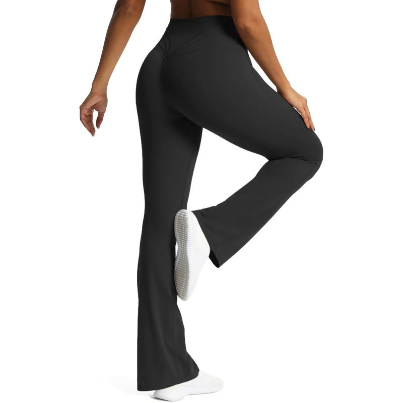 Aoxjox Flare Leggings for Women Trinity Tummy Control High Waisted Wide Leg Yoga PantsBlack