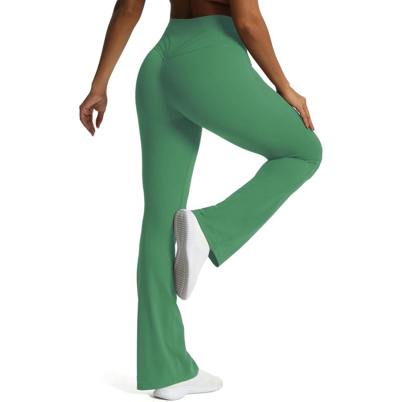 Aoxjox Flare Leggings for Women Trinity Tummy Control High Waisted Wide Leg Yoga PantsBottle Green
