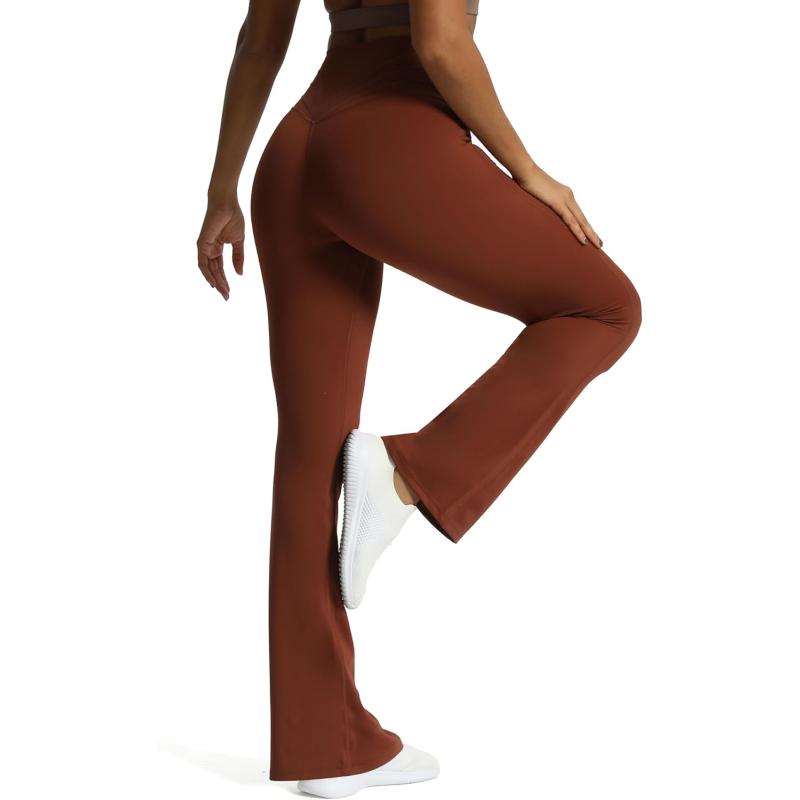 Aoxjox Flare Leggings for Women Trinity Tummy Control High Waisted Wide Leg Yoga PantsCherry Mahogany