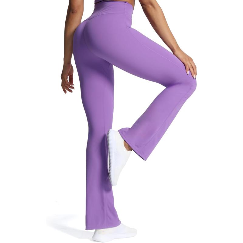 Aoxjox Flare Leggings for Women Trinity Tummy Control High Waisted Wide Leg Yoga PantsChive Blossom