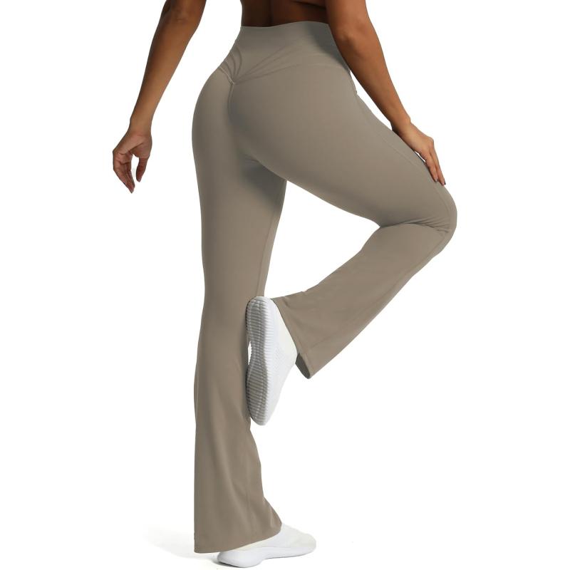 Aoxjox Flare Leggings for Women Trinity Tummy Control High Waisted Wide Leg Yoga PantsDriftwood