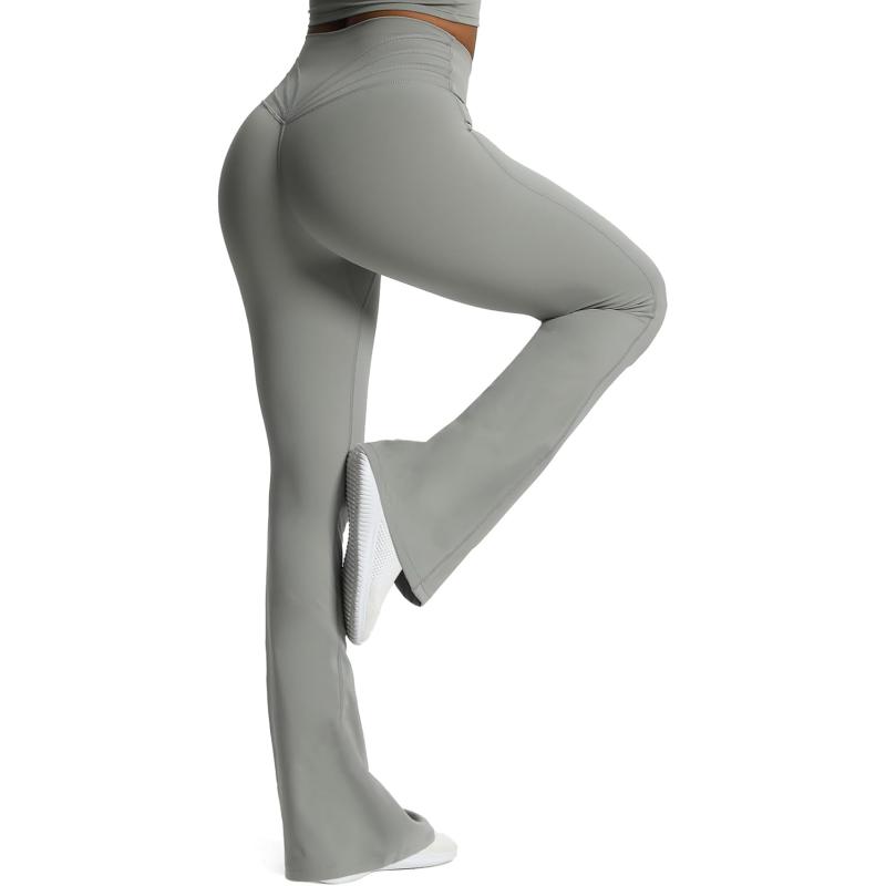 Aoxjox Flare Leggings for Women Trinity Tummy Control High Waisted Wide Leg Yoga PantsGrey
