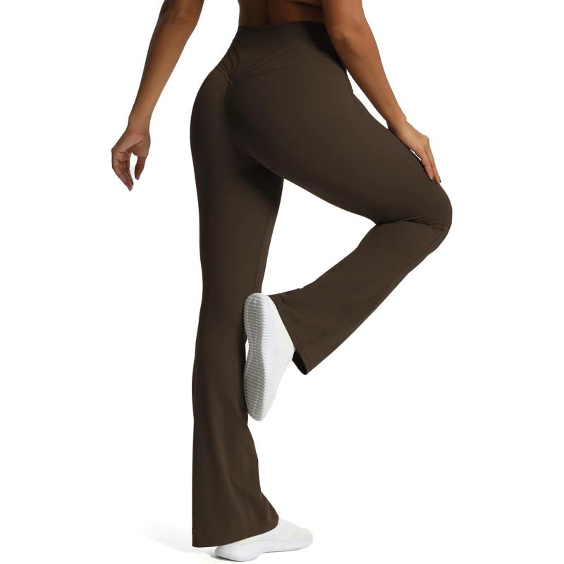 Aoxjox Flare Leggings for Women Trinity Tummy Control High Waisted Wide Leg Yoga PantsMulch