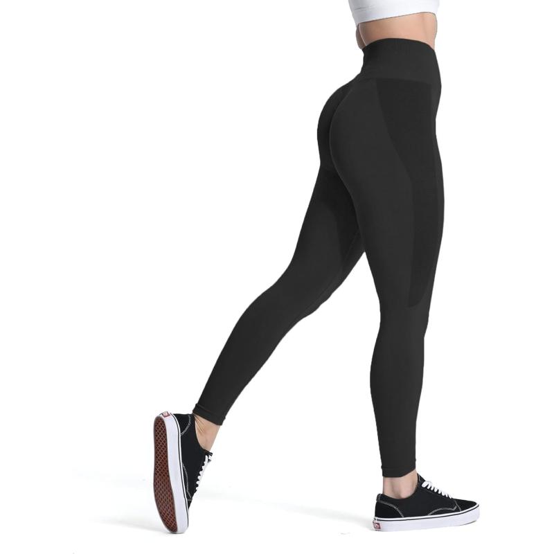 Aoxjox Seamless Scrunch Legging for Women Asset Tummy Control Workout Gym Fitness Sport Active Yoga Pants 22A Black
