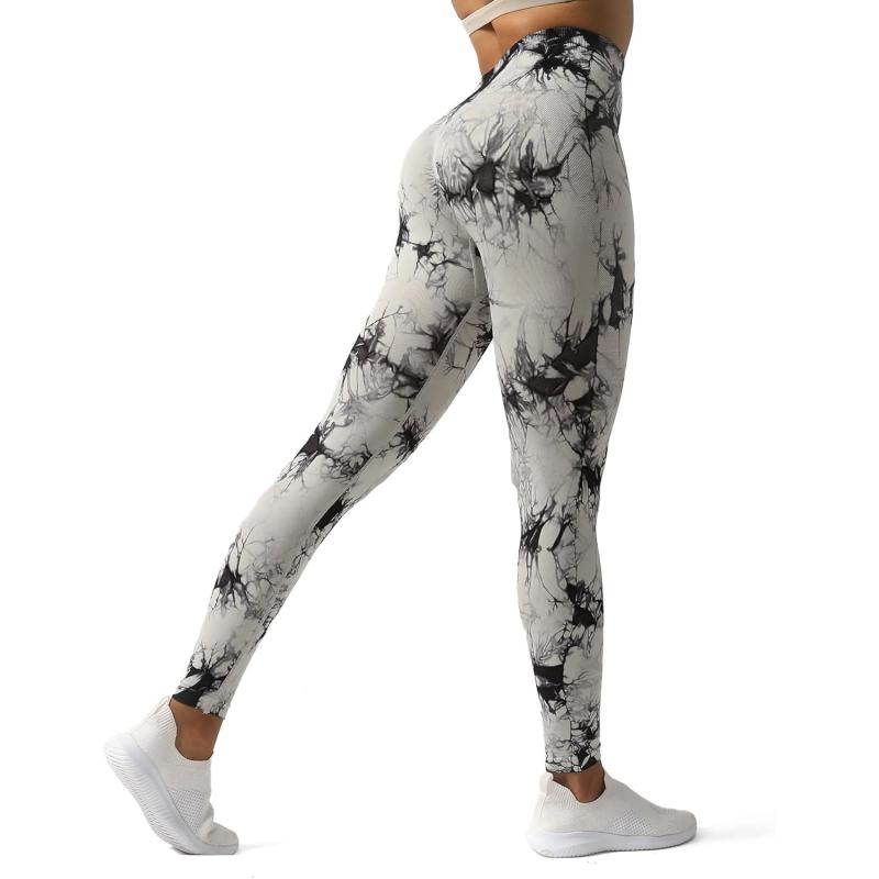 Aoxjox Seamless Scrunch Legging for Women Asset Tummy Control Workout Gym Fitness Sport Active Yoga Pants 22A Tiedye Black