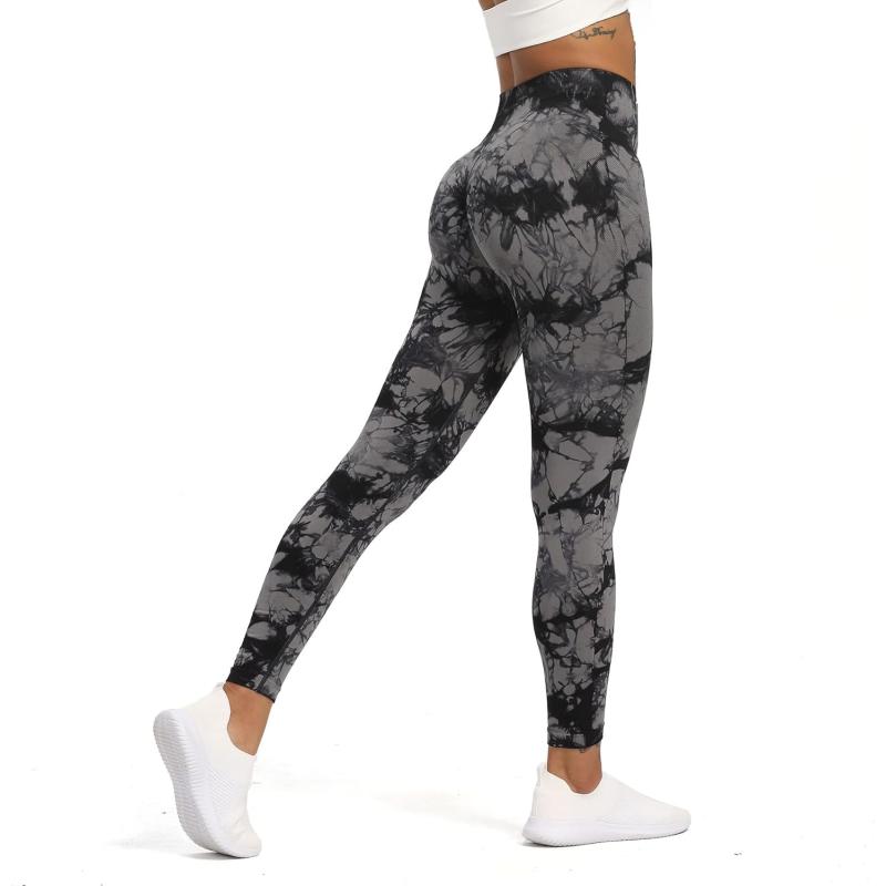 Aoxjox Seamless Scrunch Legging for Women Asset Tummy Control Workout Gym Fitness Sport Active Yoga Pants 22A Tiedye Black Grey