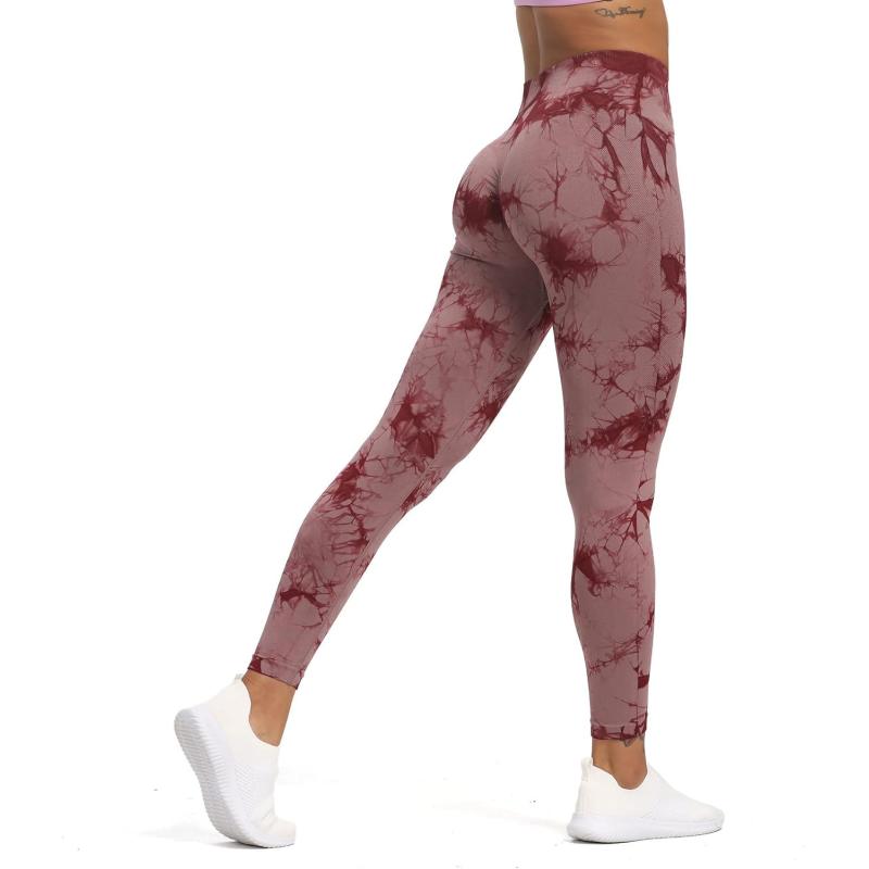 Aoxjox Seamless Scrunch Legging for Women Asset Tummy Control Workout Gym Fitness Sport Active Yoga Pants 22A Tiedye Crimson