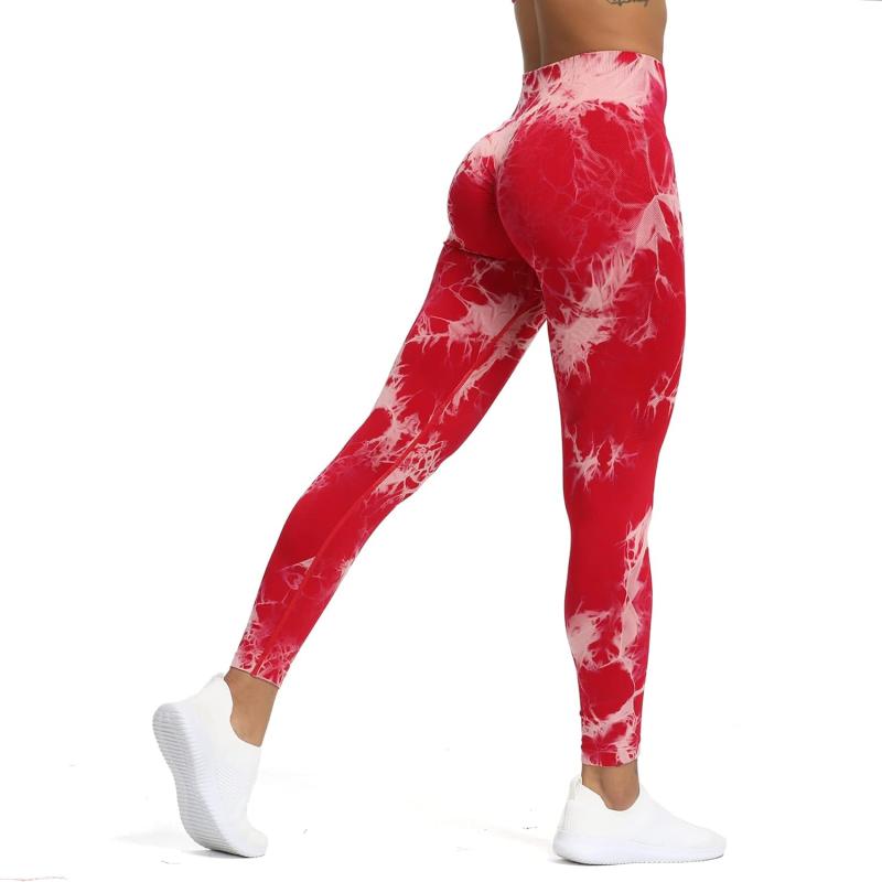 Aoxjox Seamless Scrunch Legging for Women Asset Tummy Control Workout Gym Fitness Sport Active Yoga Pants 22A Tiedye Red