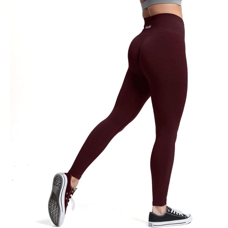 Aoxjox Seamless Scrunch Legging for Women Asset Tummy Control Workout Gym Fitness Sport Active Yoga Pants 22Black Berry Marl With Logo