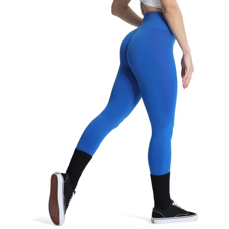 Aoxjox Seamless Scrunch Legging for Women Asset Tummy Control Workout Gym Fitness Sport Active Yoga Pants 22Blue