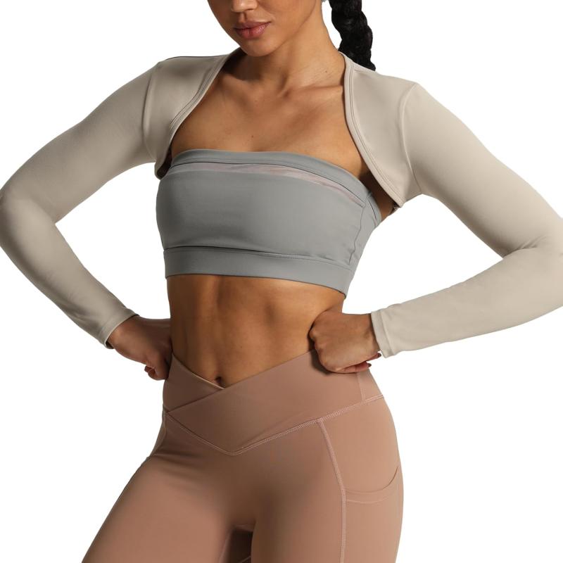 Aoxjox Womens Long Sleeve Open Front Bolero Shrug Crop Top CardiganMink