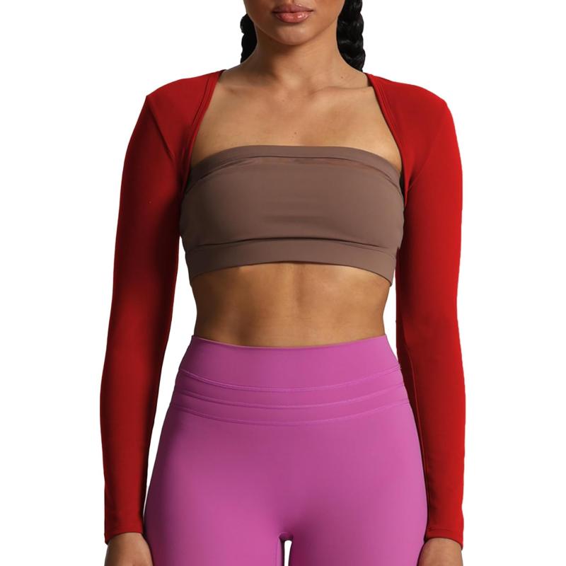 Aoxjox Womens Long Sleeve Open Front Bolero Shrug Crop Top CardiganRumba Red