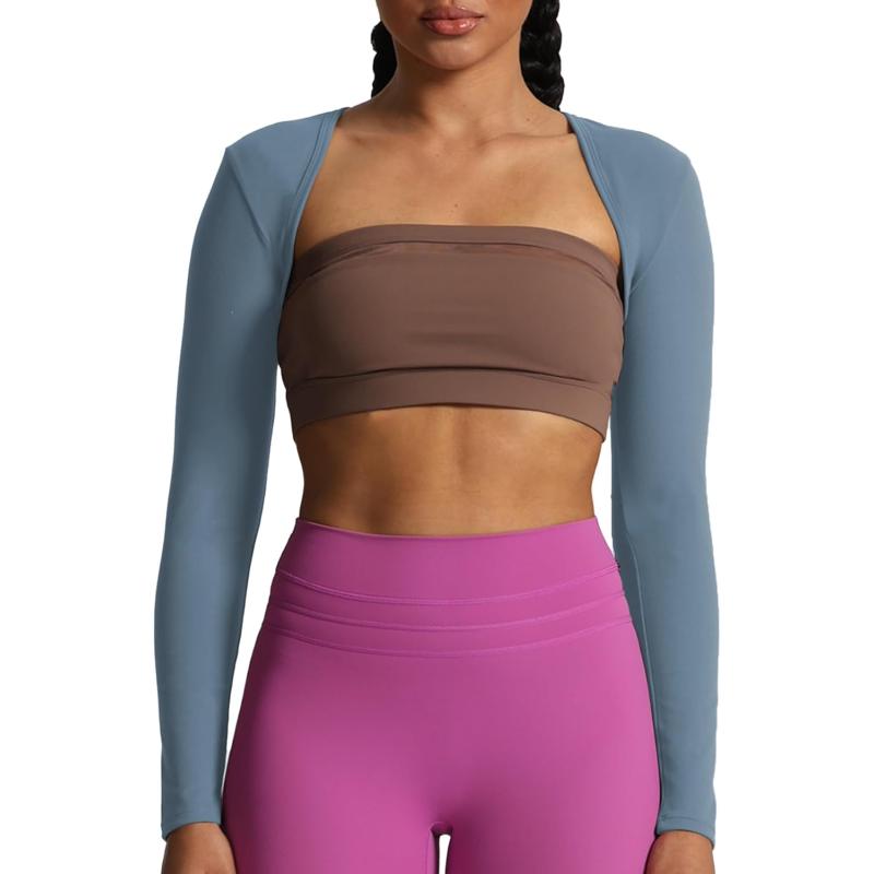 Aoxjox Womens Long Sleeve Open Front Bolero Shrug Crop Top CardiganSteel Blue