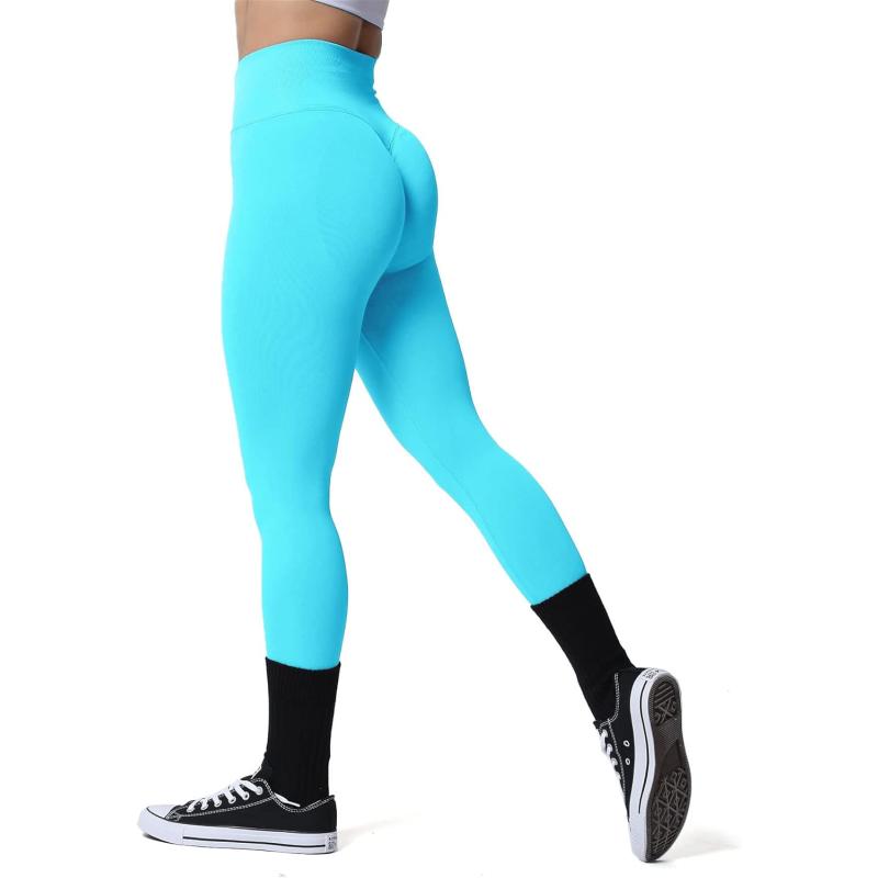 Aoxjox Womens Scrunch Butt Lifting Seamless Leggings Booty High Waisted Workout Yoga PantsA Blue Elixir