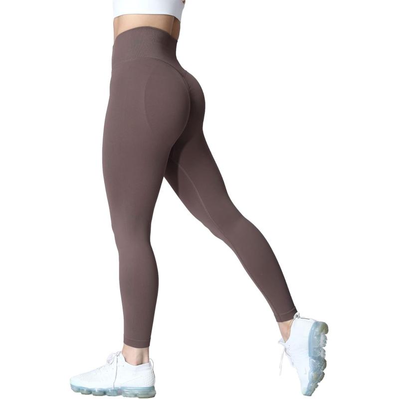 Aoxjox Womens Scrunch Butt Lifting Seamless Leggings Booty High Waisted Workout Yoga PantsA Brown