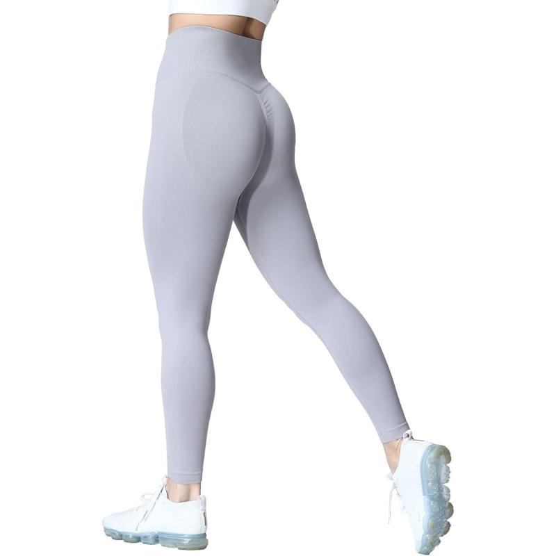 Aoxjox Womens Scrunch Butt Lifting Seamless Leggings Booty High Waisted Workout Yoga PantsA Light Grey