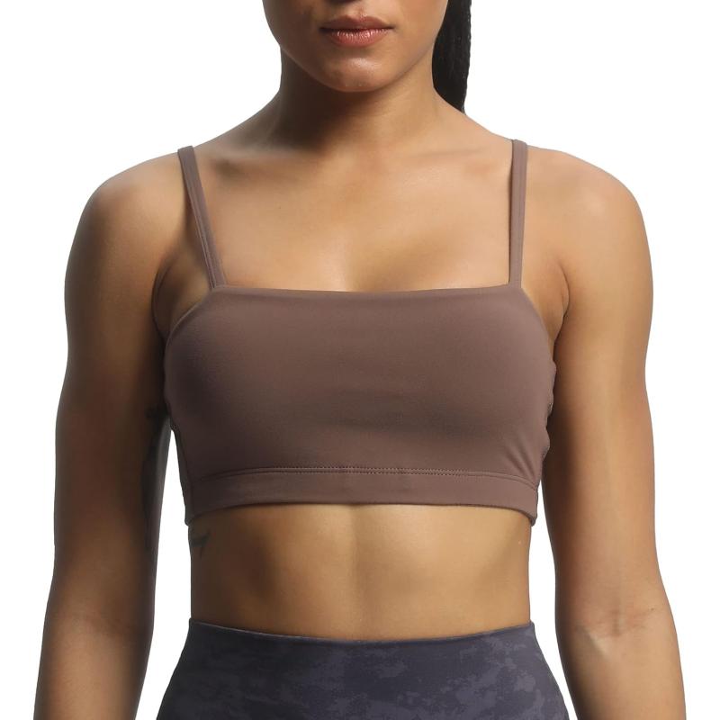 Aoxjox Womens Workout Bandeau Sports Bras Training Fitness Running Yoga Crop Tank Top1 Fudge Coffee